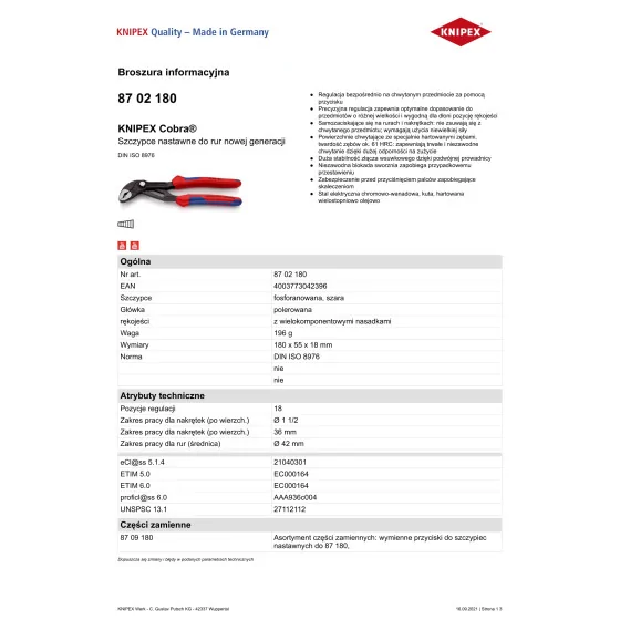 (A) SZCZYPCE DO RUR COBRA 180MM 