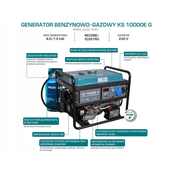 AGREGAT HYBRYDOWY LPG/BENZYNOWY 8 KW 1F - KS10000E G.