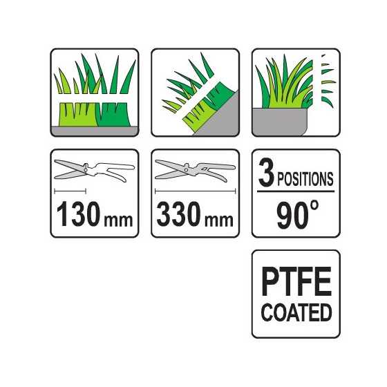 NOŻYCE DO TRAWY OBROTOWE 330MM 3-POZYCYJNE OSTRZA TEFLON - YT-8851.