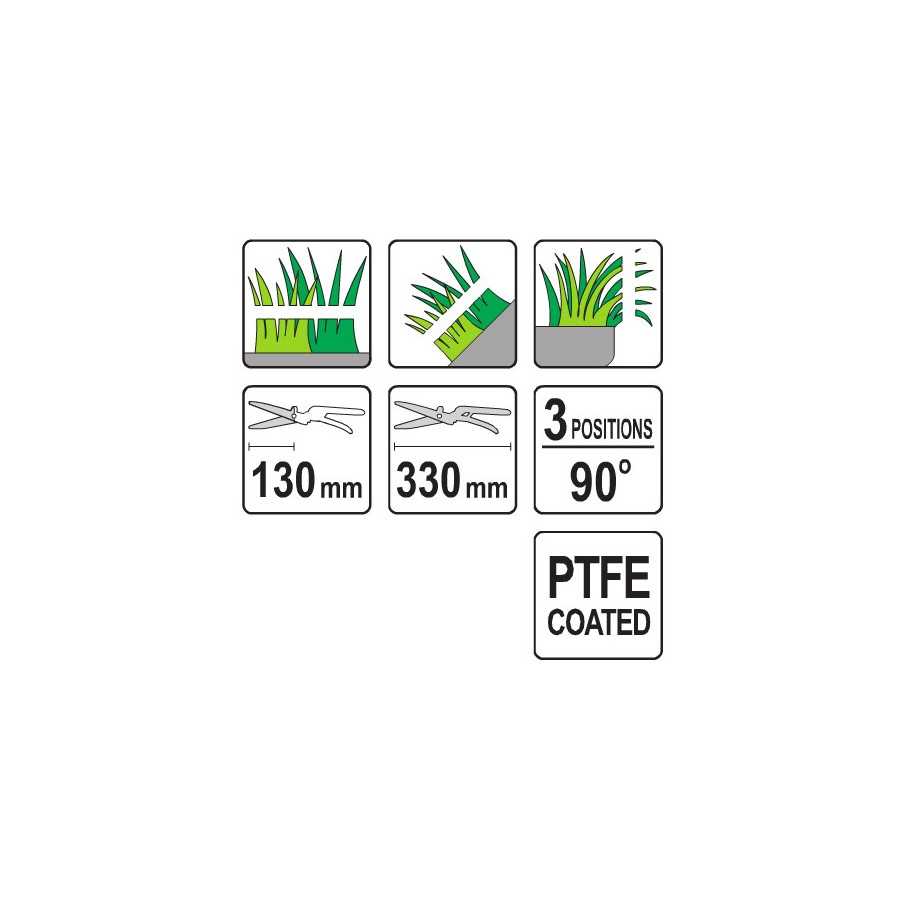 NOŻYCE DO TRAWY OBROTOWE 330MM 3-POZYCYJNE OSTRZA TEFLON - YT-8851.