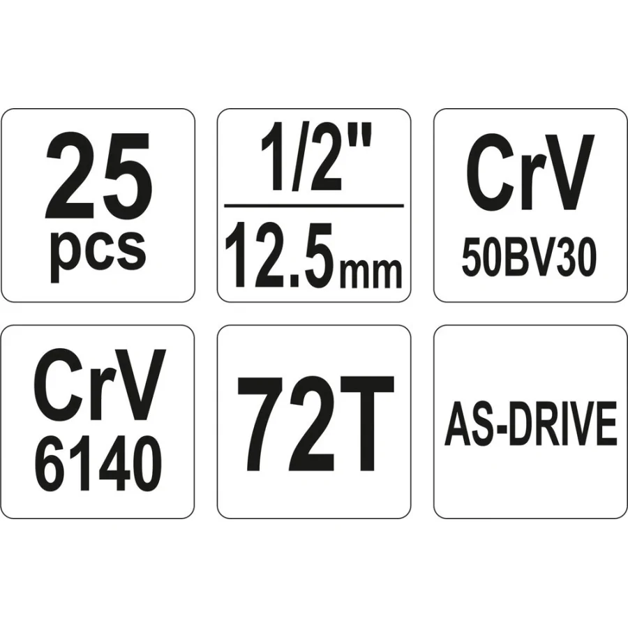 ZESTAW NARZĘDZIOWY 1/2'' 25 CZĘŚCI L - YT-38741.