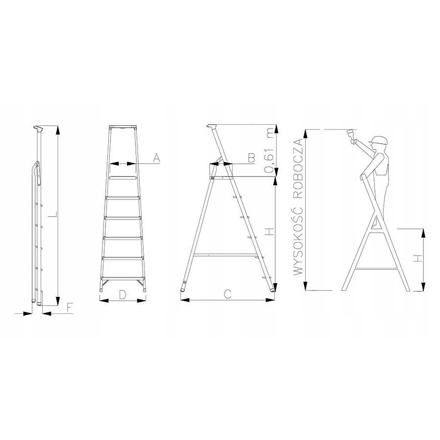 DRABINA ALUMINIOWA WOLNOSTOJĄCA 204CM 5 STOPNI + PODEST - 1205.