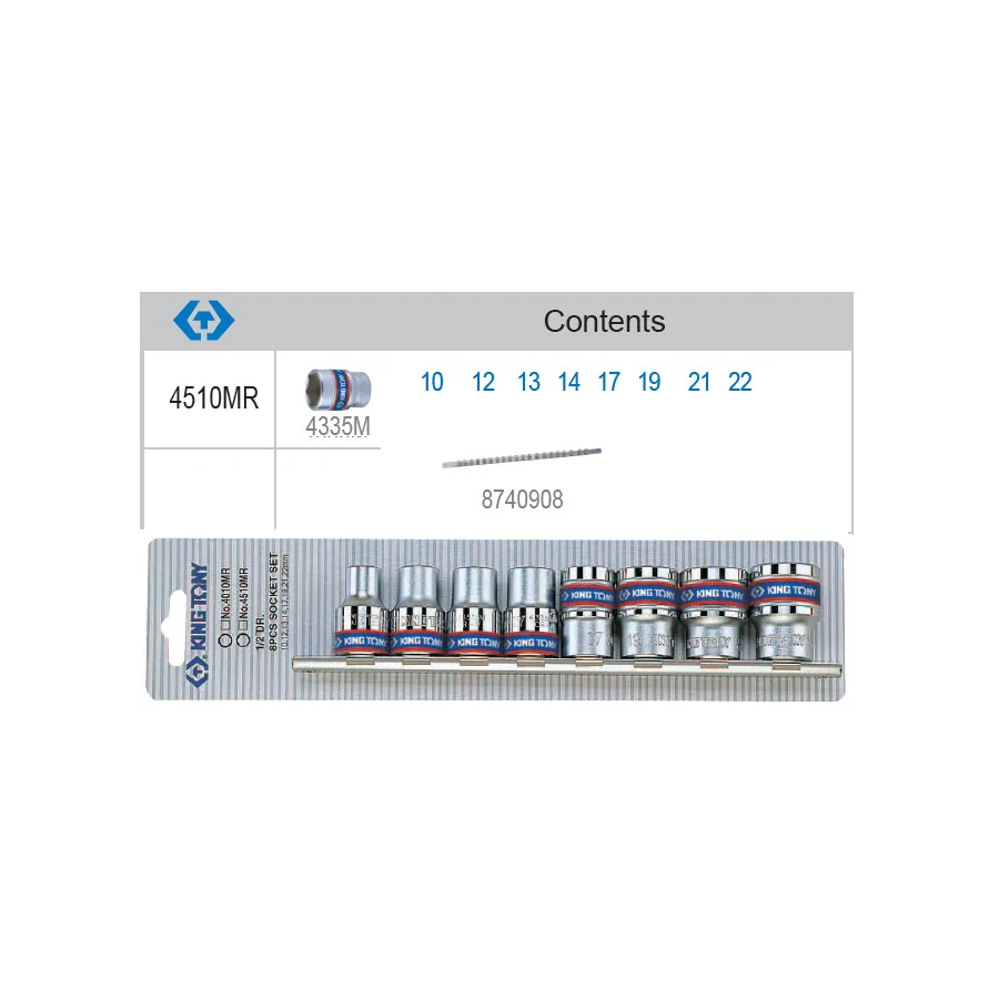 KOMPLET NASADEK 1/2 6-KĄTNE 8 SZTUK 10-22MM CHROMOWANE 