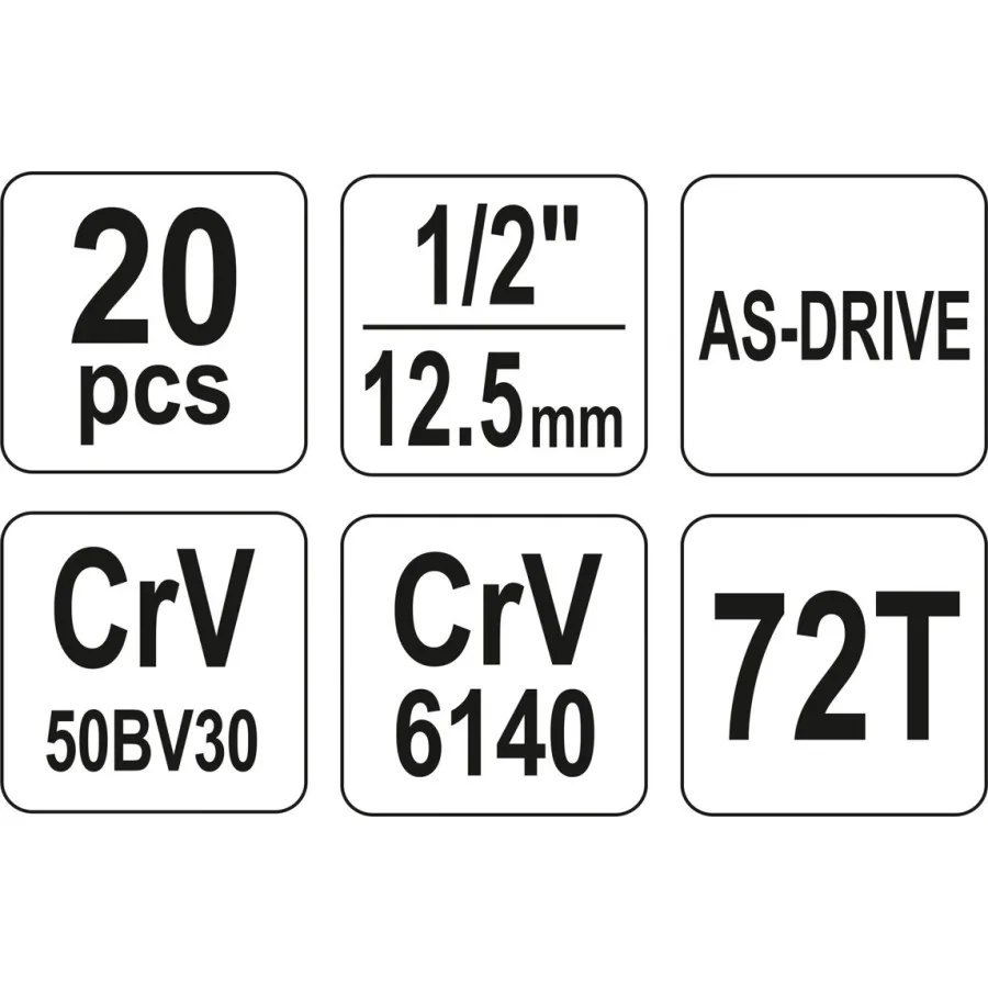 ZESTAW KLUCZY NASADOWYCH 1/2'' 20-CZĘŚCIOWY 