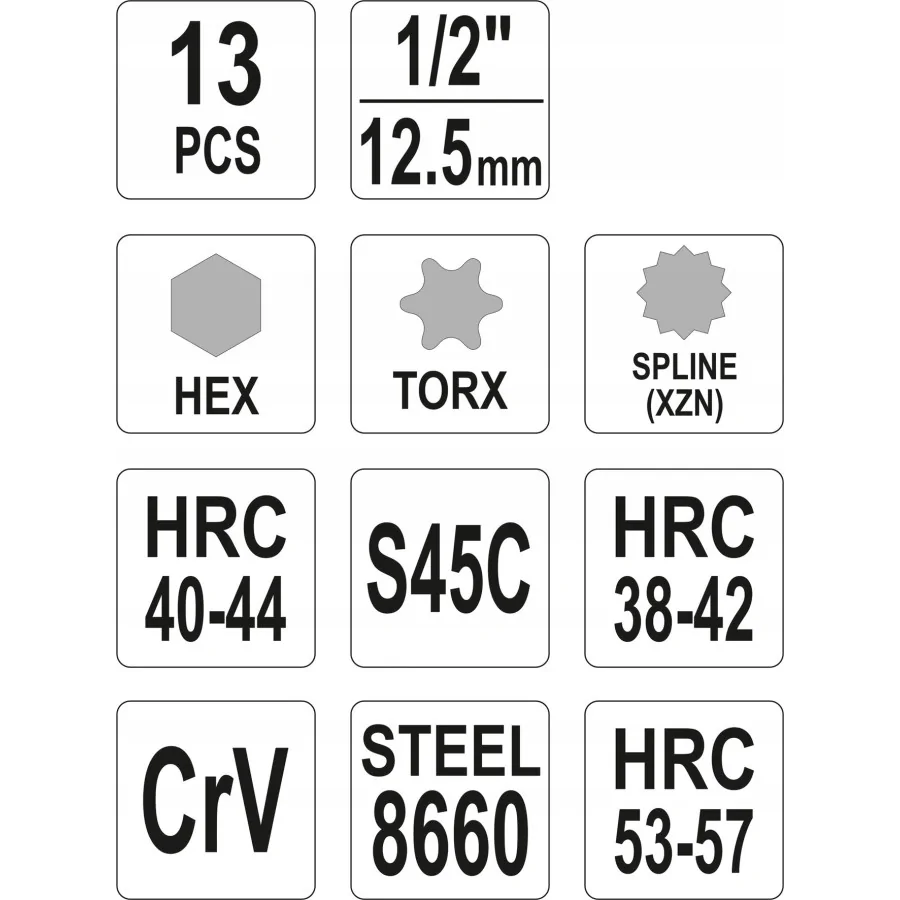 KOMPLET KLUCZY DO ALTERNATORA 13 SZTUK - YT-0421.