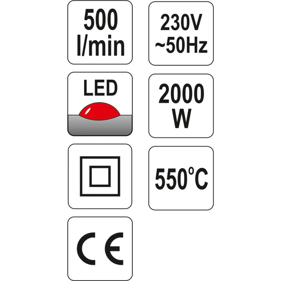 OPALARKA 2000W 70~550°C AKCESORIA WSKAŹNIK LED - YT-82292.