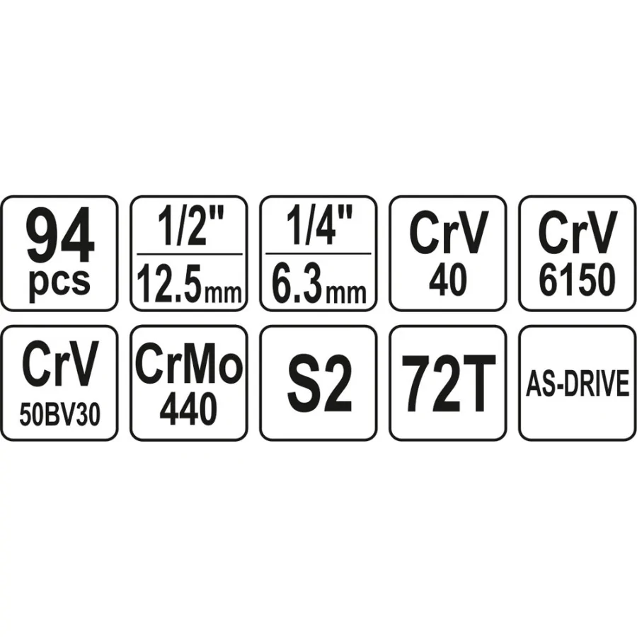 ZESTAW NARZĘDZIOWY 1/2'' 94 CZĘŚCI L - YT-12681.