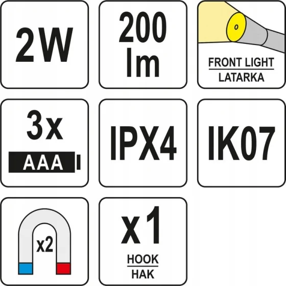 LATARKA ROBOCZA 200LM, 3XAAA - YT-08555.
