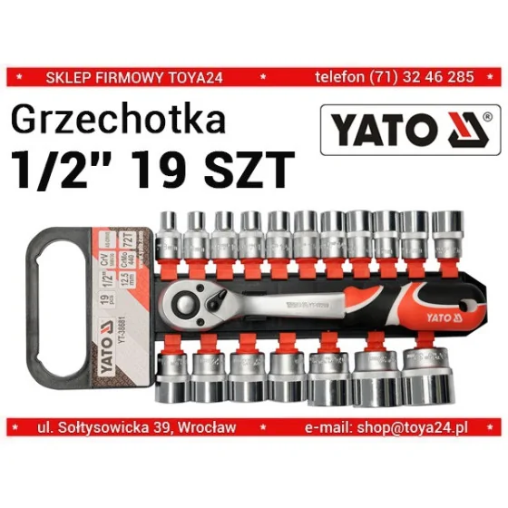 KOMPLET NASADEK Z GRZECHOTKĄ 1/2'' 19 CZĘŚCI - YT-38681.