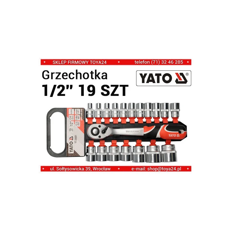 KOMPLET NASADEK Z GRZECHOTKĄ 1/2'' 19 CZĘŚCI - YT-38681.