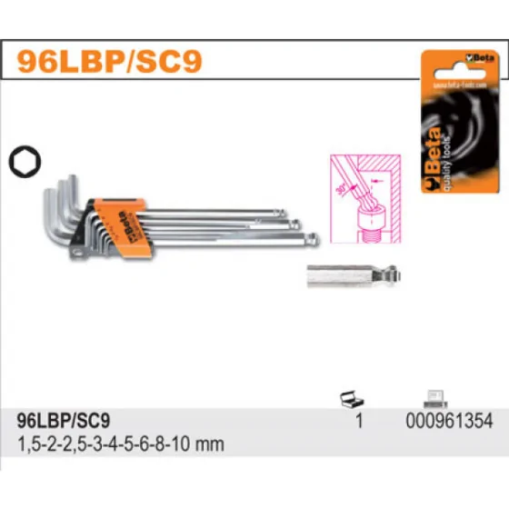 KOMPLET KLUCZY TRZPIENIOWYCH HEX 9 SZTUK 1.5-10MM - BE96LBP/SC9.