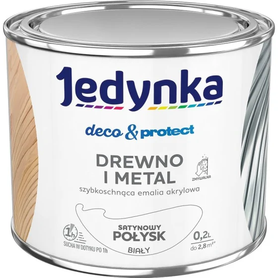 JEDYNKA DECO&PROTECT DREWNO I METAL SATYNA BIAŁY 0,2L 