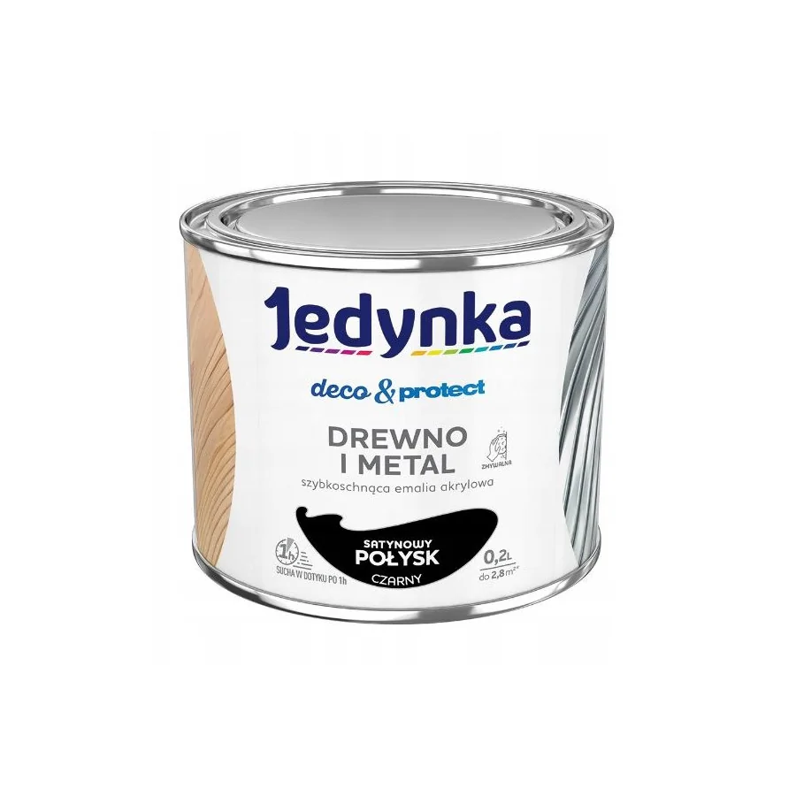 JEDYNKA DECO&PROTECT DREWNO I METAL SATYNA CZARNY 0,2L 