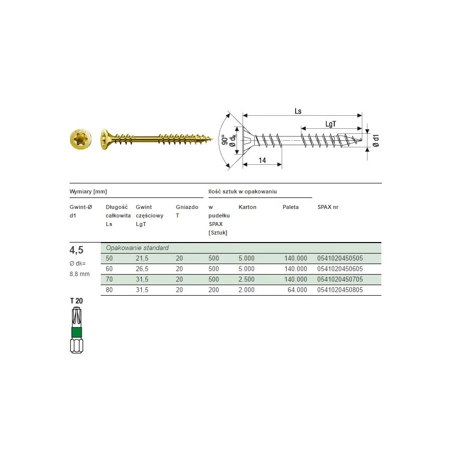 WKRĘT DO PODŁÓG OCYNK ŻÓŁTY TXTG VG 4.5*80MM SPAX 