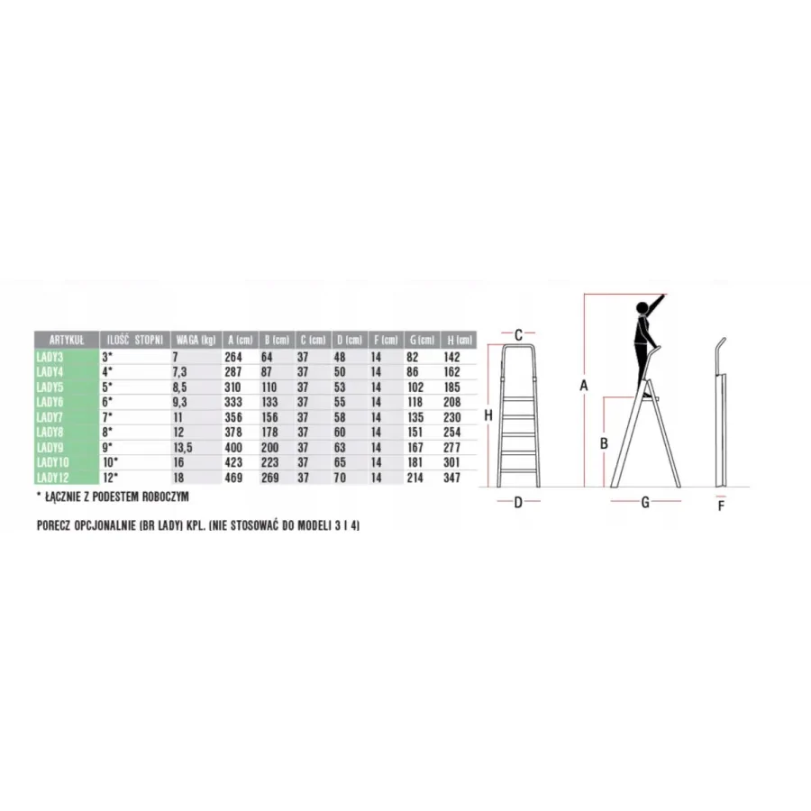 DRABINA LADY4, ALUMINIOWA PROFESJONALNA 4 STOPNIE - LADY4.