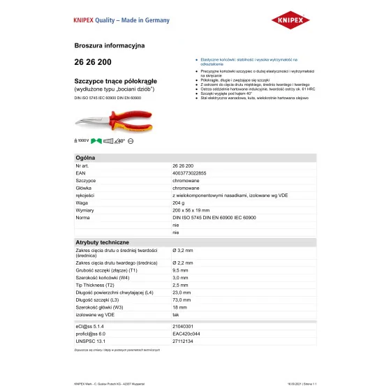 SZCZYPCE IZOLOWANE WYDŁUŻONE WYGIĘTE TNĄCE PÓŁOKRĄGŁE 200MM - 26 26 200.