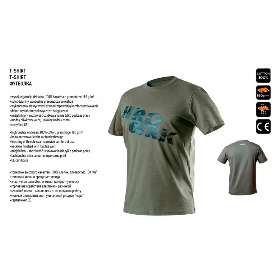 T-SHIRT ROBOCZY OLIWKOWY CAMO, ROZM.M - 81-612-M.