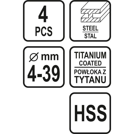 ZESTAW WIERTEŁ STOPNIOWYCH 4 SZT. 