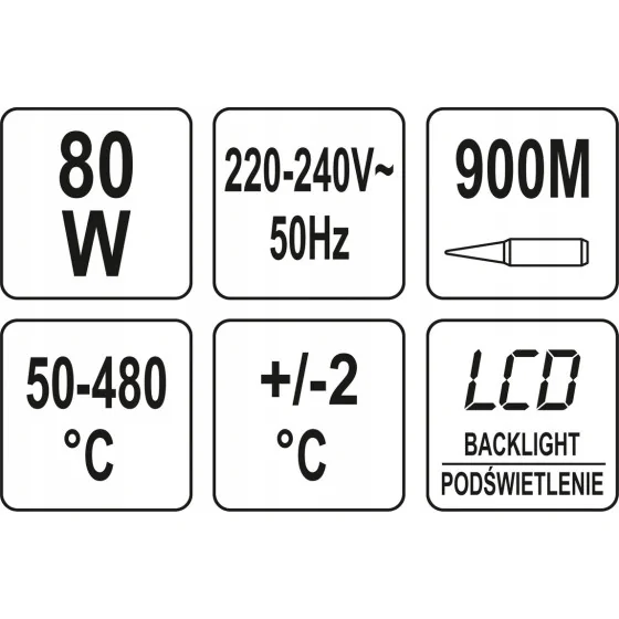 LUTOWNICA OPOROWA 80 W,WYŚWIETLACZ LCD, REGULACJA TEMP. - YT-82701.