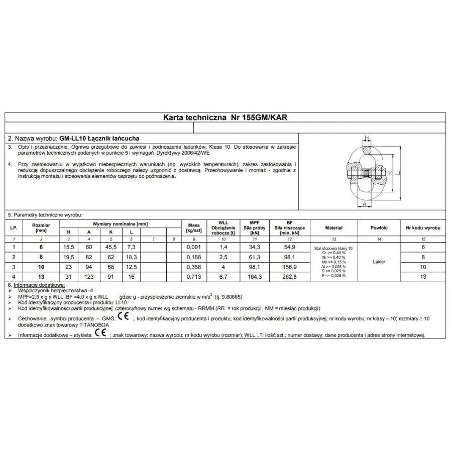 OGNIWO PRZEGUBOWE GM-LL G10 6MM WLL 1.4T 