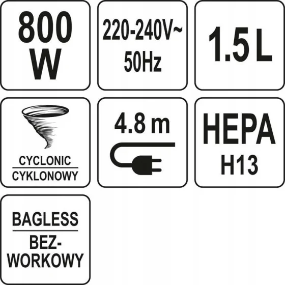 ODKURZACZ PIONOWY 800W 1,5L. - 67112.