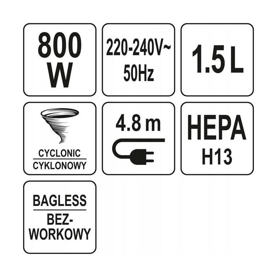 ODKURZACZ PIONOWY 800W 1,5L. - 67112.