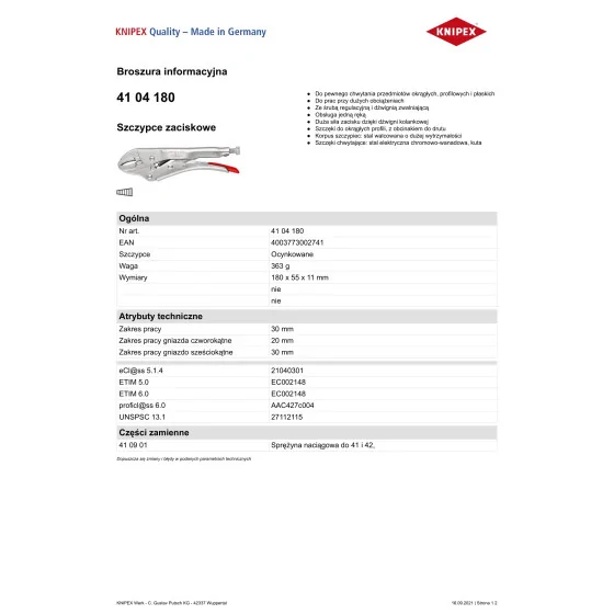 SZCZYPCE ZACISKOWE UNIWERSALNE 180MM 