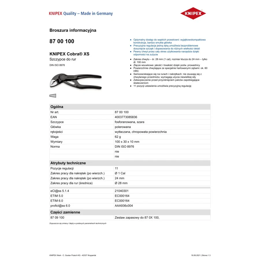 SZCZYPCE DO RUR COBRA 100MM - 87 00 100.