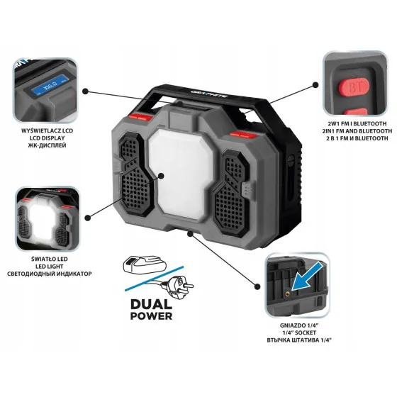 RADIO AKUMULATOROWO-SIECIOWE ENERGY+ 18V, LI-LON,BEZ AKUMUL. - 58GE104.