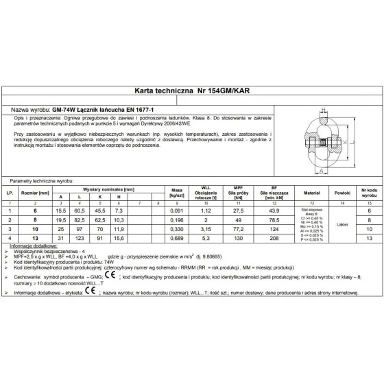 OGNIWO PRZEGUBOWE GM74W-G8 13MM WLL 5.3T 