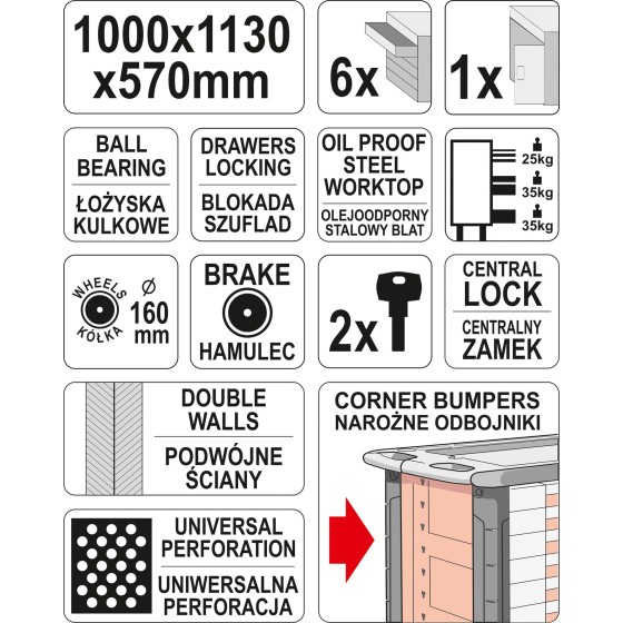 SZAFKA SERWISOWA 6-SZUFLAD - YT-09002.