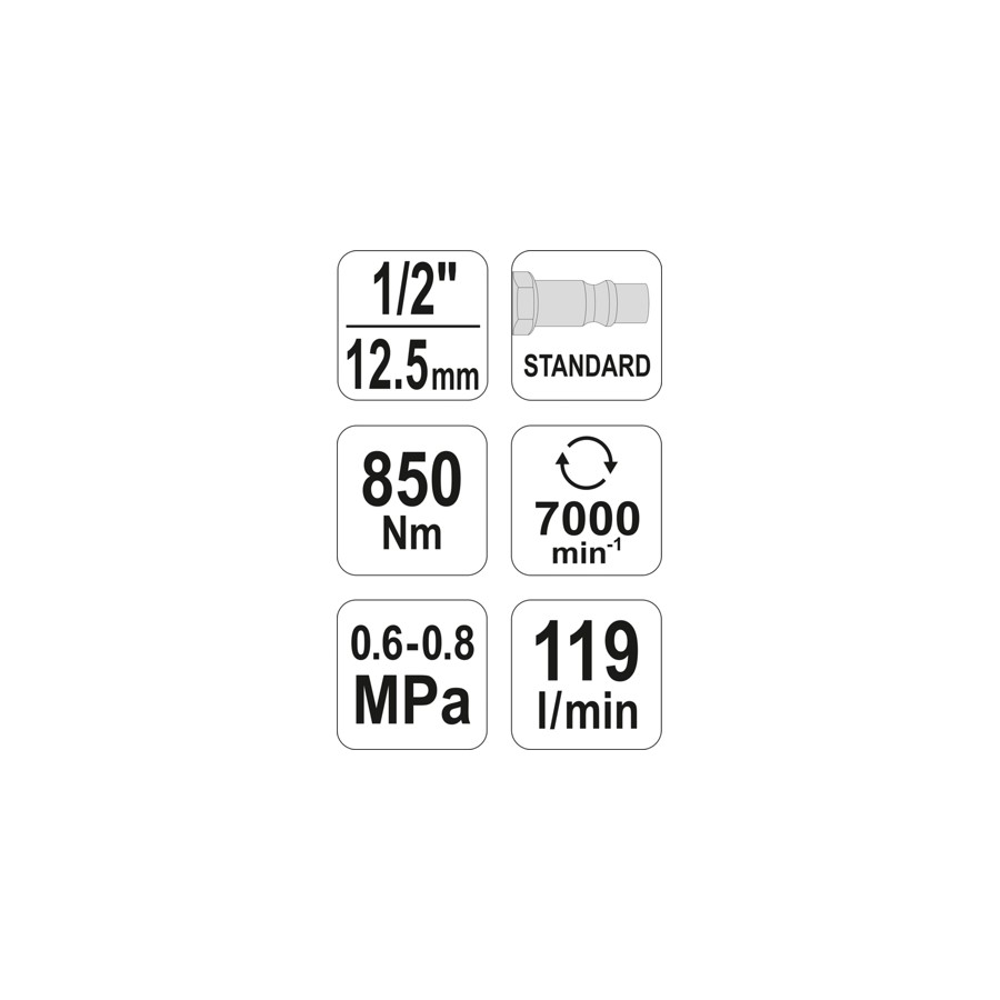 KLUCZ PNEUMATYCZNY 1/2'' 850NM - YT-09525.