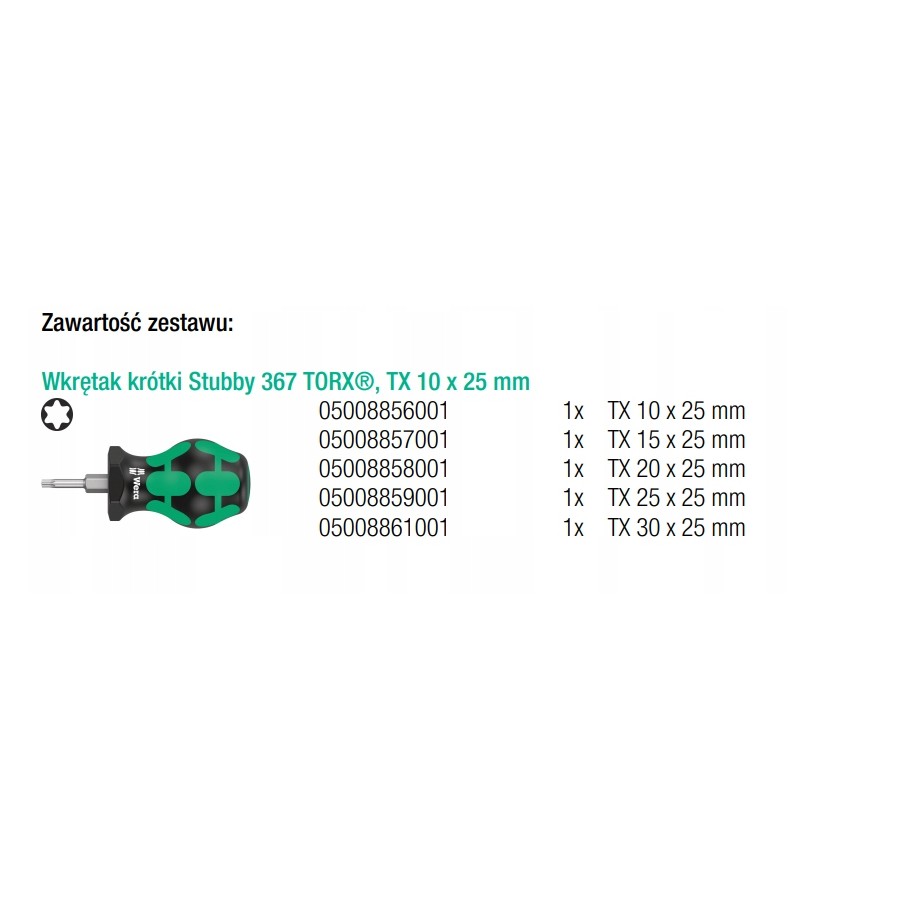 ZESTAW WKRĘTAKÓW TORX STUBBY SET TX 1, 5 CZĘŚĆ - 05008876001.