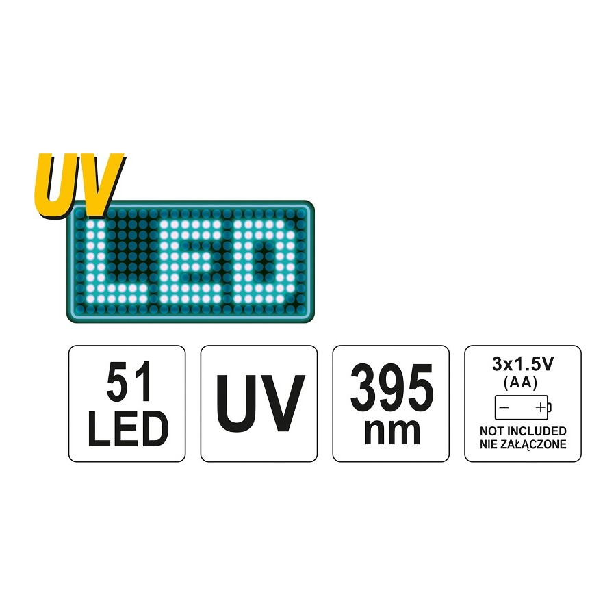 ZESTAW LATARKA UV 51 LED I OKULARY - YT-08581.