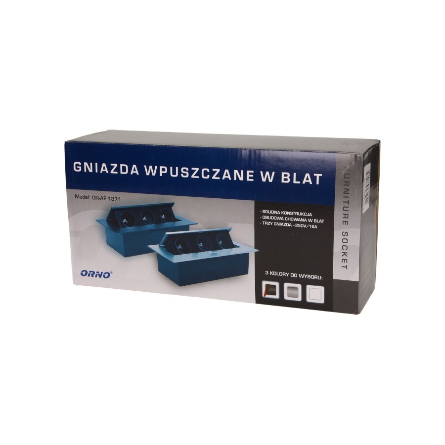 GNIAZDO WPUSZCZANE W BLAT 3X2P+Z RANT PŁASKI CZARNY - OR-AE-1371/B.