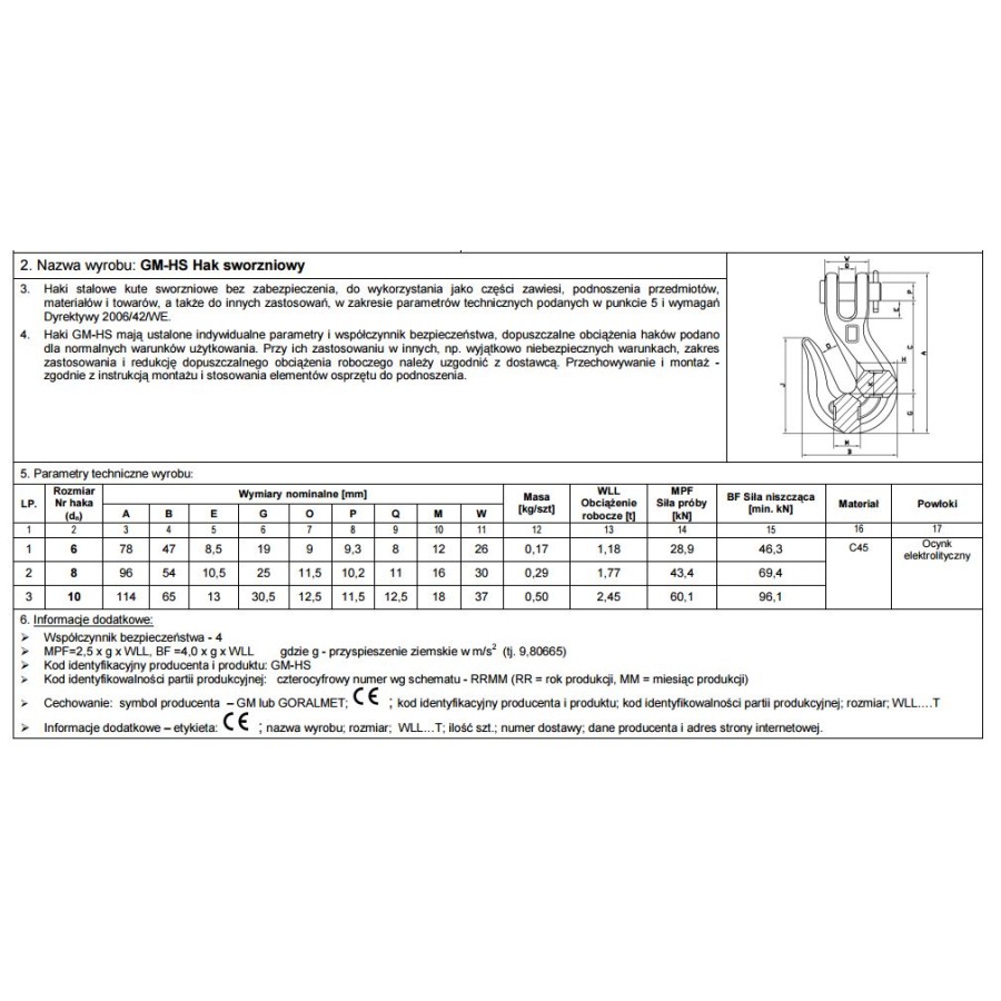 HAK SWORZNIOWY OCYNKOWANY 5/16' 1.77T 8MM 