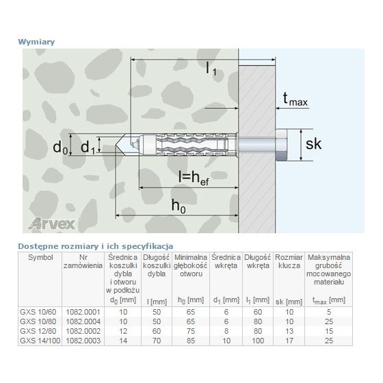 DYBEL UNIVERSALNY WKRĘT ŁEB SZEŚCIOKĄTNY GXS 14/100MM 