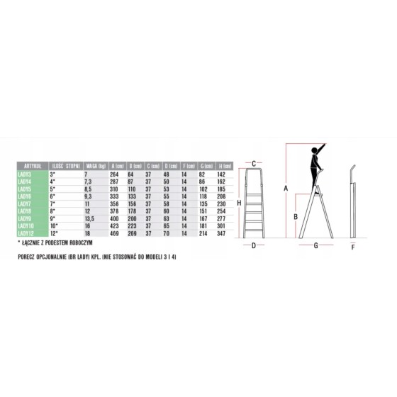 DRABINA LADY6, ALUMINIOWA PROFESJONALNA 6 STOPNI - LADY6.