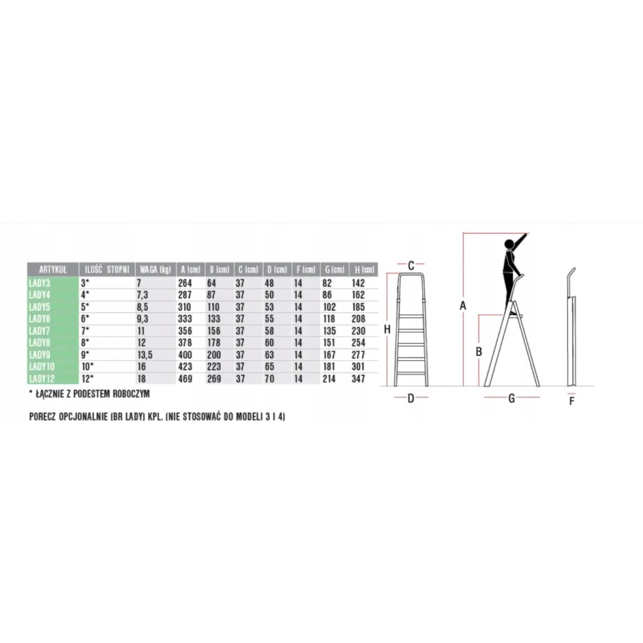 DRABINA LADY6, ALUMINIOWA PROFESJONALNA 6 STOPNI - LADY6.