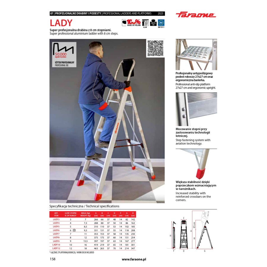 DRABINA LADY6, ALUMINIOWA PROFESJONALNA 6 STOPNI - LADY6.