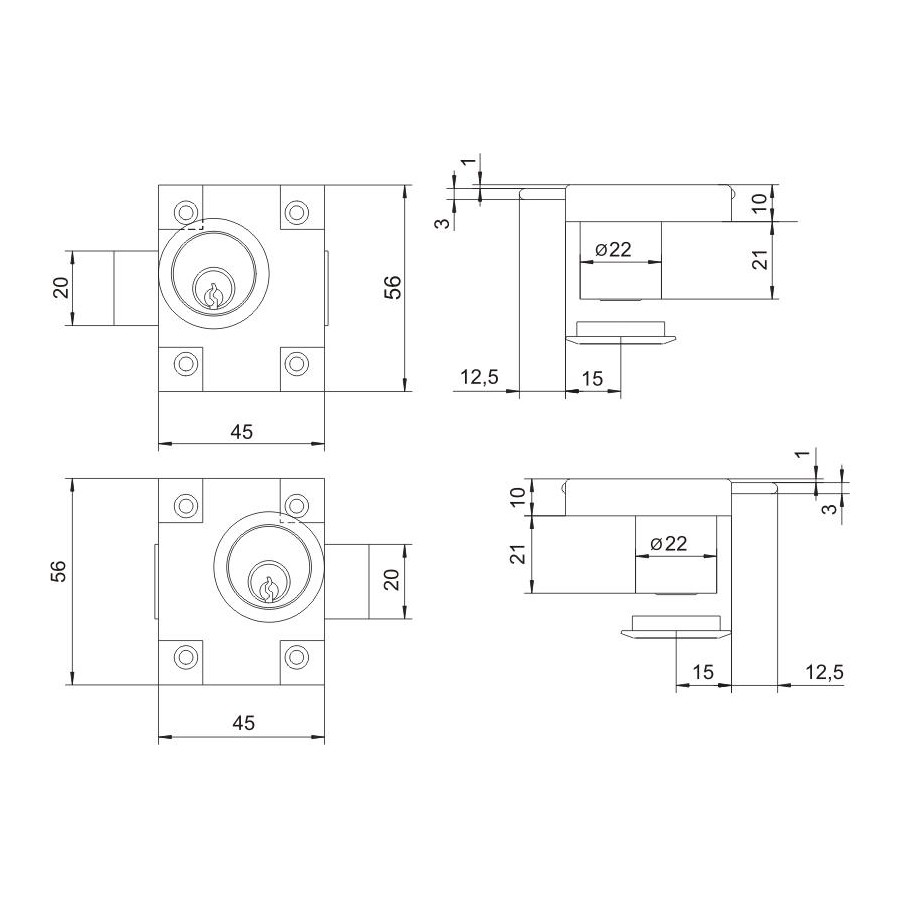 ZAMEK MEBLOWY ZMB-2 NIKLOWANY PRAWY 