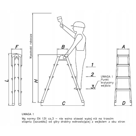 DRABINA ALUMINIOWA DWUSTRONNA 90CM 3 STOPNIE + PODEST - 8003.