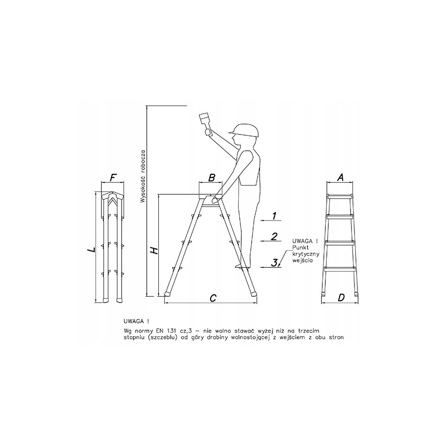 DRABINA ALUMINIOWA DWUSTRONNA 90CM 3 STOPNIE + PODEST - 8003.