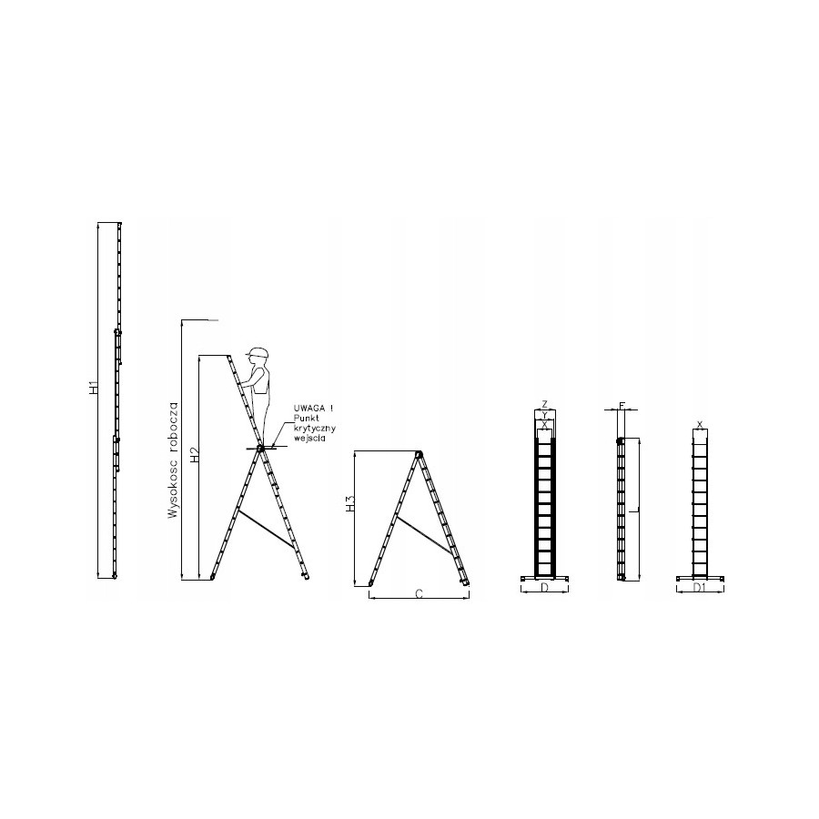 DRABINA ALUMINIOWA 3-ELEMENTOWA 420CM 7+7+7 SZCZEBLI - 4207.