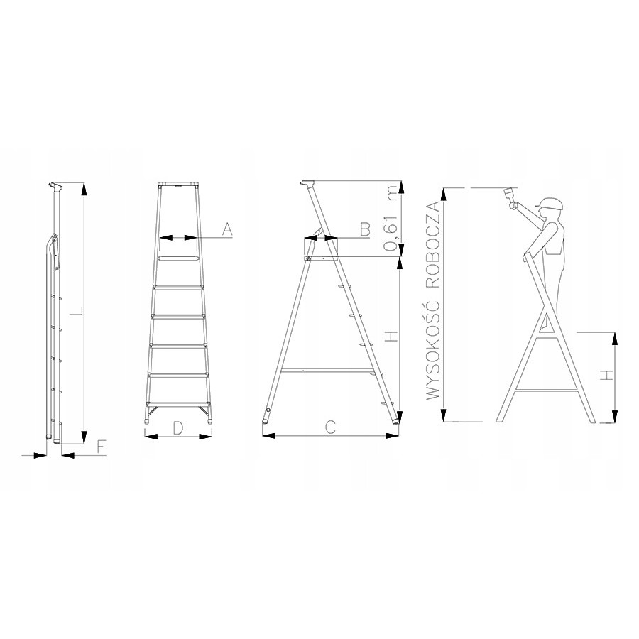 DRABINA ALUMINIOWA WOLNOSTOJĄCA 204CM 5 STOPNI + PODEST - 1205.