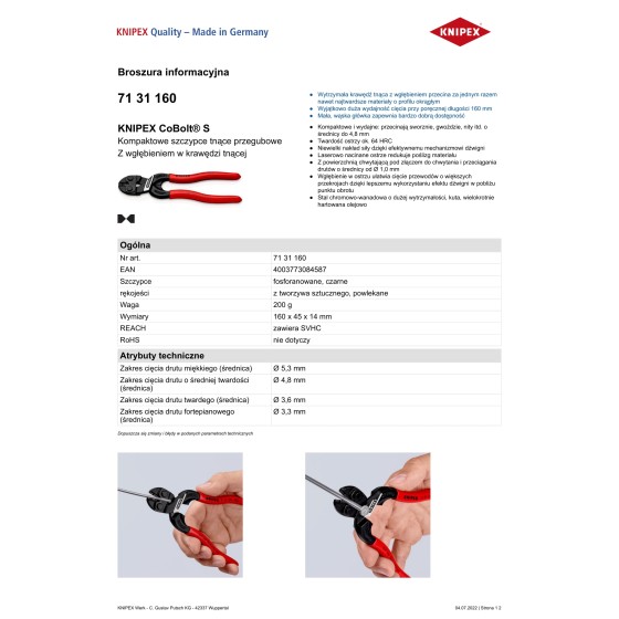 KOMPAKTOWE SZCZYPCE TNĄCE PRZEGUBOWE COBOLT 160MM - 71 31 160.