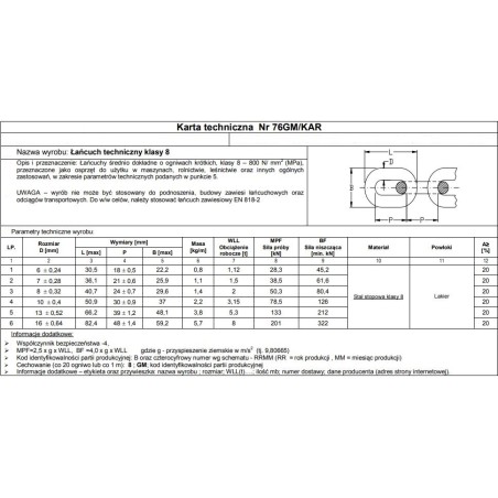 ŁAŃCUCH TECHNICZNY CZARNY 6MM G8 WLL 1.15T 