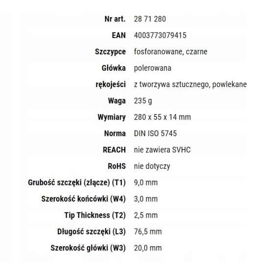 SZCZYPCE PŁASKIE MONTAŻOWE Z PROFILEM POPRZECZNYM 280MM - 28 71 280.