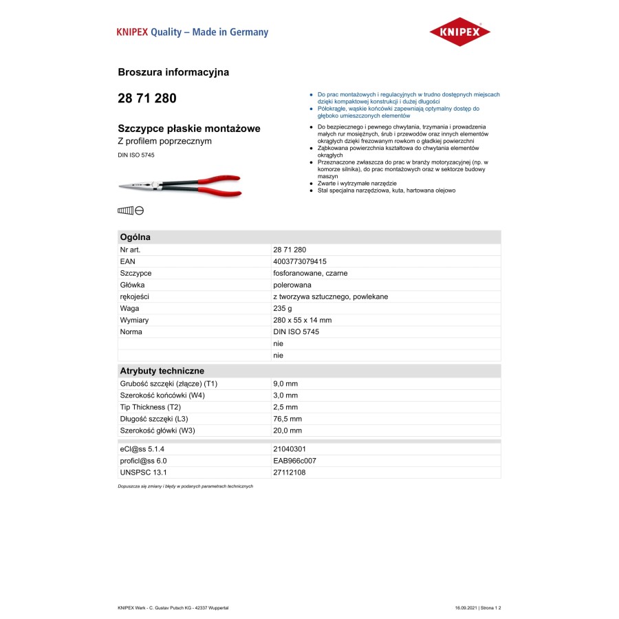 SZCZYPCE PŁASKIE MONTAŻOWE Z PROFILEM POPRZECZNYM WYG.280MM - 28 81 280.