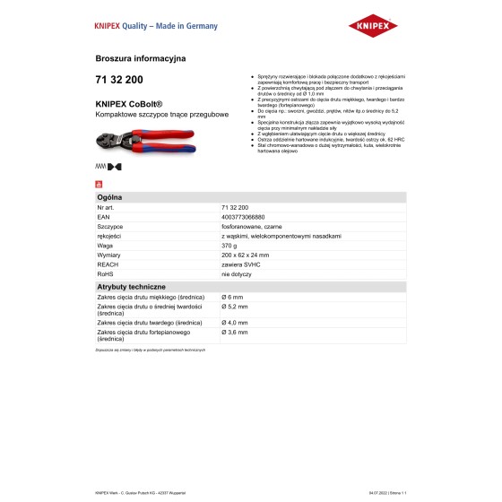 KOMPAKTOWE SZCZYPCE TNĄCE PRZEGUBOWE COBOLT 200MM - 71 32 200.